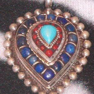 Bold Vintage Nepalese Pendant Lapis Coral Turquoise Sterling Silver
