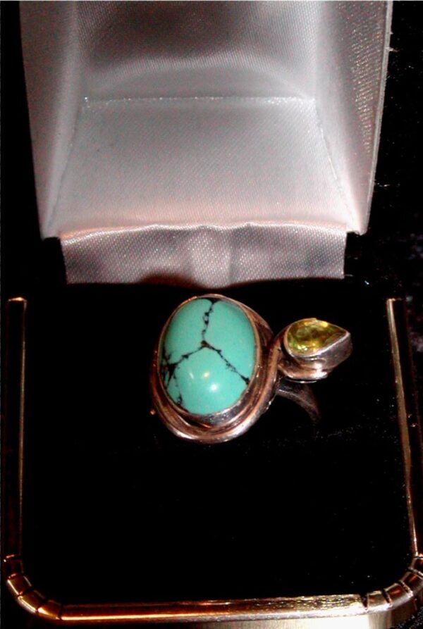 Turquoise And Amethist Sterling Silver Ring