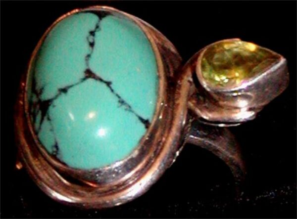 Turquoise And Amethist Sterling Silver Ring