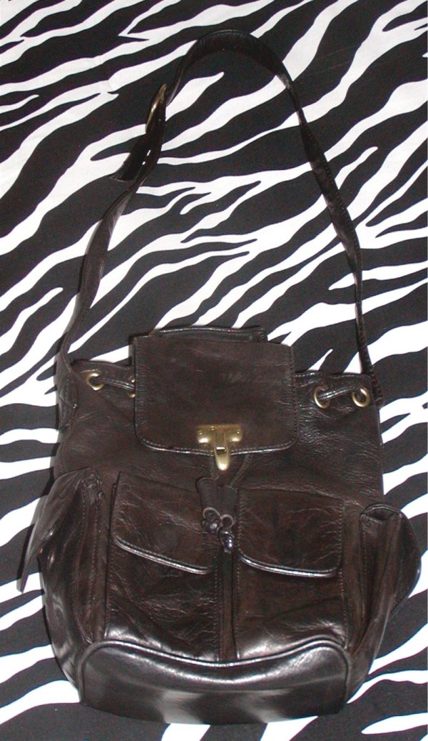 Vintage DKNY Black Leather Shoulder Bag Rucksack Purse