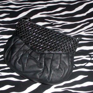 Vintage Black Leather Gathered Clamshell Shoulder Bag