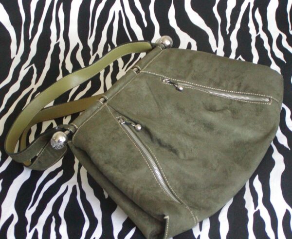 Vintage Military Green Suede Handbag