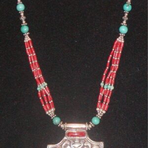 Vintage Necklace Made In Nepal Sterling Silver Coral Turquoise