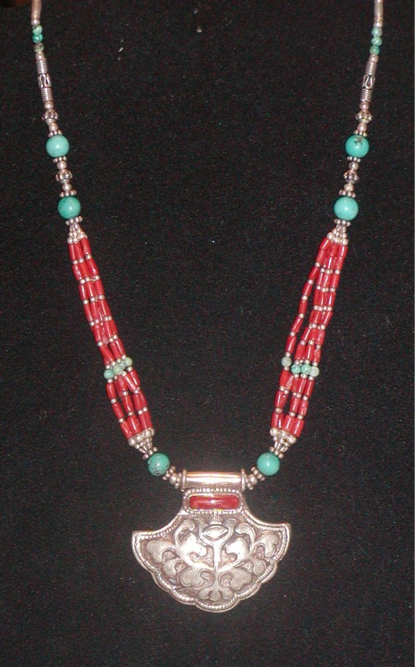 Vintage Necklace Made In Nepal Sterling Silver Coral Turquoise