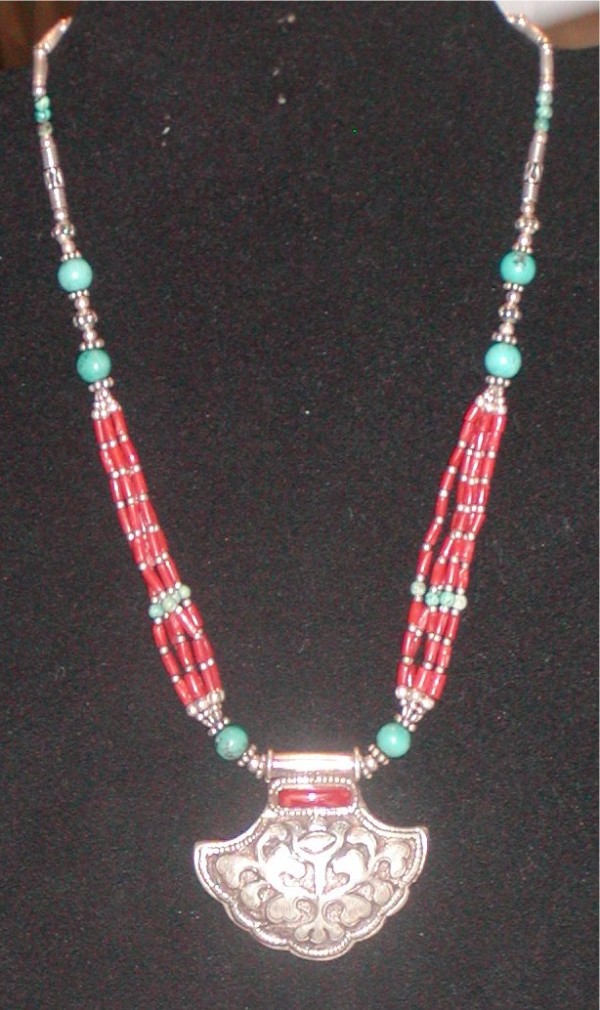 Vintage Necklace Made In Nepal Sterling Silver Coral Turquoise