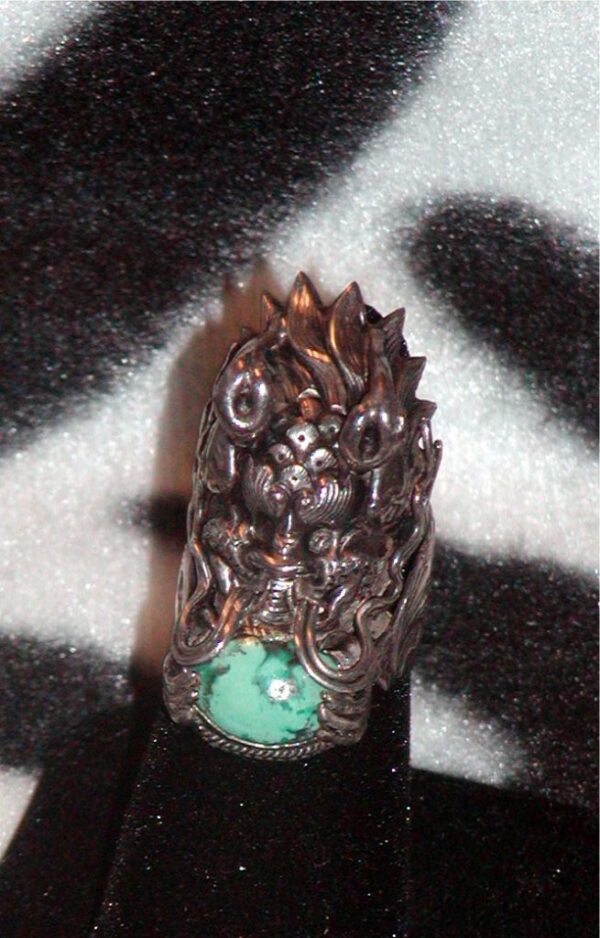 Vintage Nepalese Dragon Turquoise Sterling Silver Ring