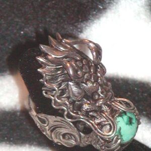 Vintage Nepalese Dragon Turquoise Sterling Silver Ring