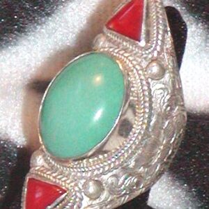 Vintage Tibetan Ring Turquoise Coral Sterling Silver