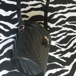 Vintage Valerie Stevens Black Leather Oval Tube Shoulder Bag