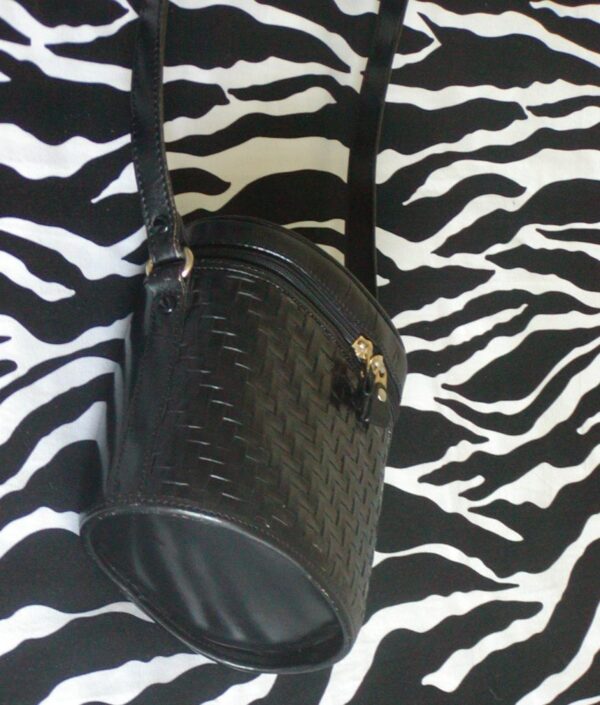 Vintage Valerie Stevens Black Leather Oval Tube Shoulder Bag