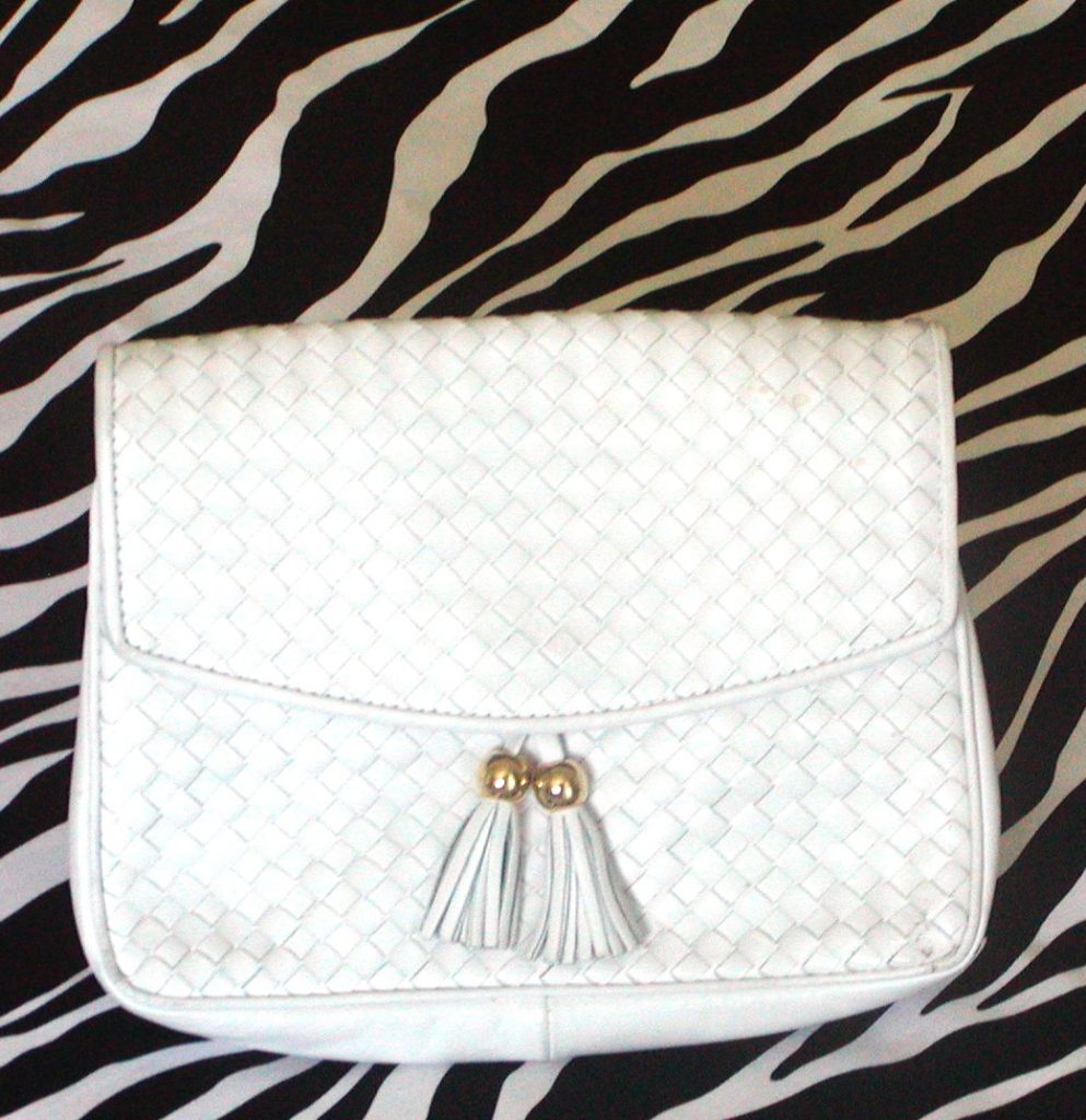 Vintage White Woven Leather Handbag » Vintage Designer Clothing