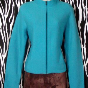 Vintage Merino Wool Designer Cardigan Jacket Blue Turquoise Size M