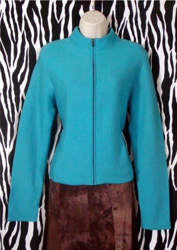 Vintage Merino Wool Designer Cardigan Jacket Blue Turquoise Size M ...