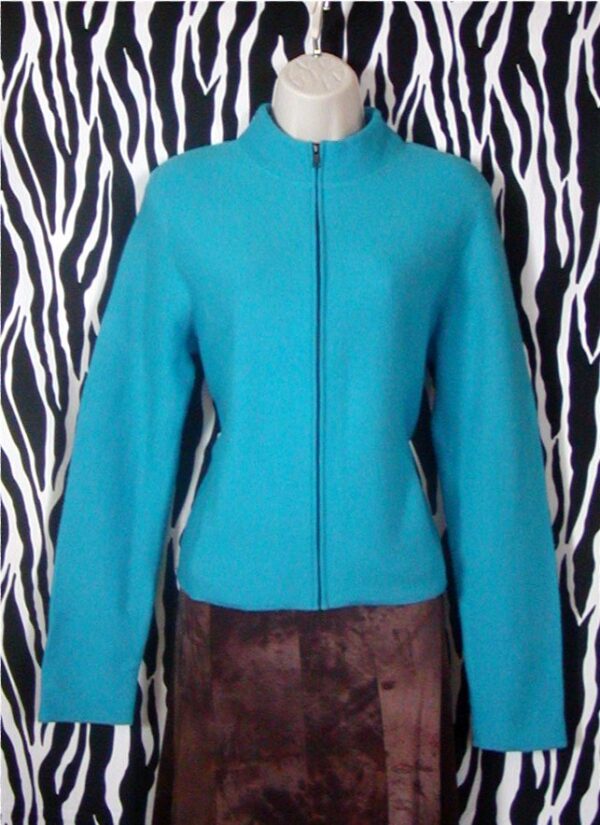 Vintage Merino Wool Designer Cardigan Jacket Blue Turquoise Size M