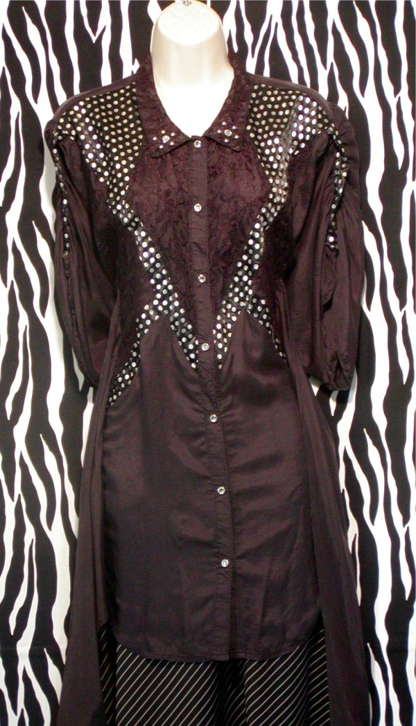 Blackish And Silver Vintage Silk Blouse