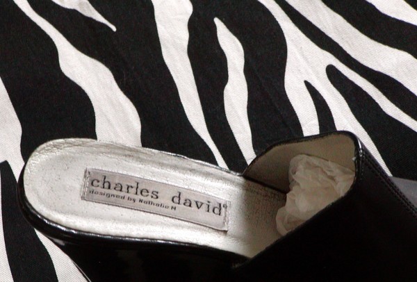 Dressy Charles David Black Lacquer Wedge Slides