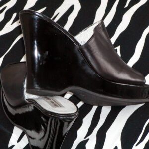 Dressy Charles David Black Lacquer Wedge Slides