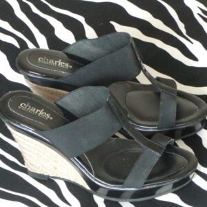 Black Charles David Wedge Sandals Espadrilles