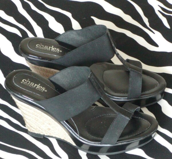 Black Charles David Wedge Sandals Espadrilles