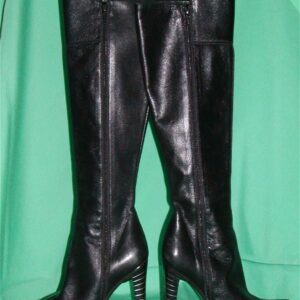 Vintage Black Leather Knee High Boots Made In Italy