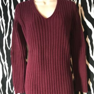 Burgundy V-Neck Cotton Pullover
