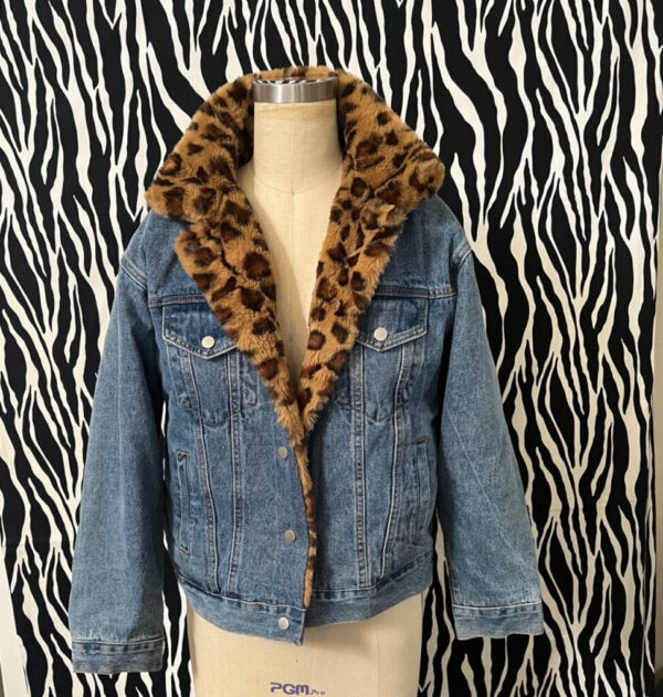 Adika Denim Jacket With Leopard Faux Fur Lining