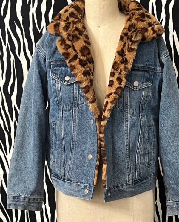 Adika Denim Jacket With Leopard Faux Fur Lining