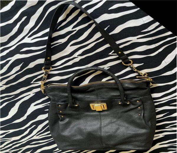 Black Leather Kelsi Dagger Handbag With Gold Hardware