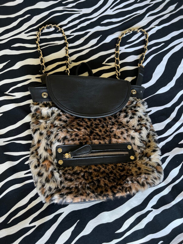 Cheetah Faux Fur Bag Backpack With Gold Hardware