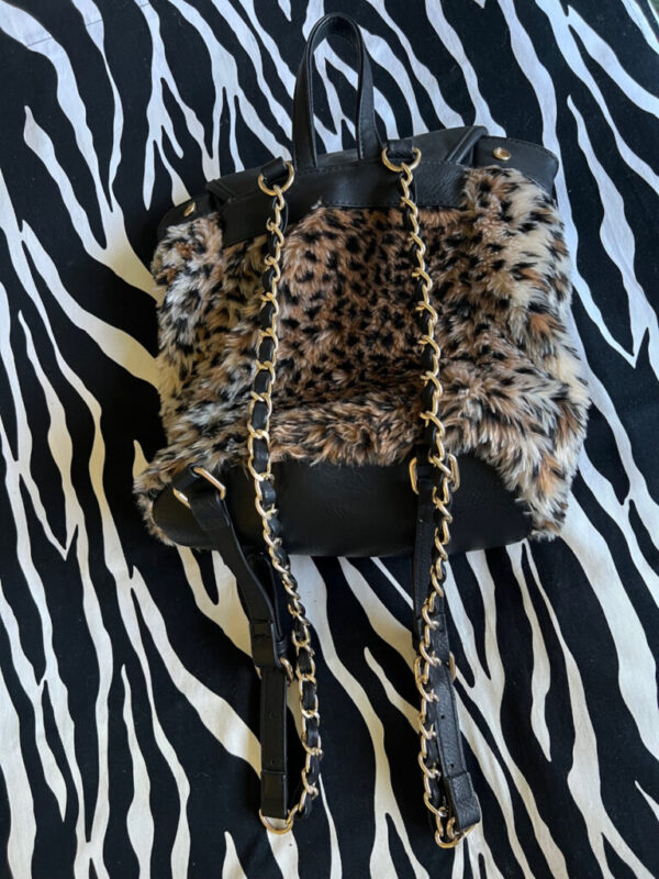 Cheetah Faux Fur Bag Backpack With Gold Hardware