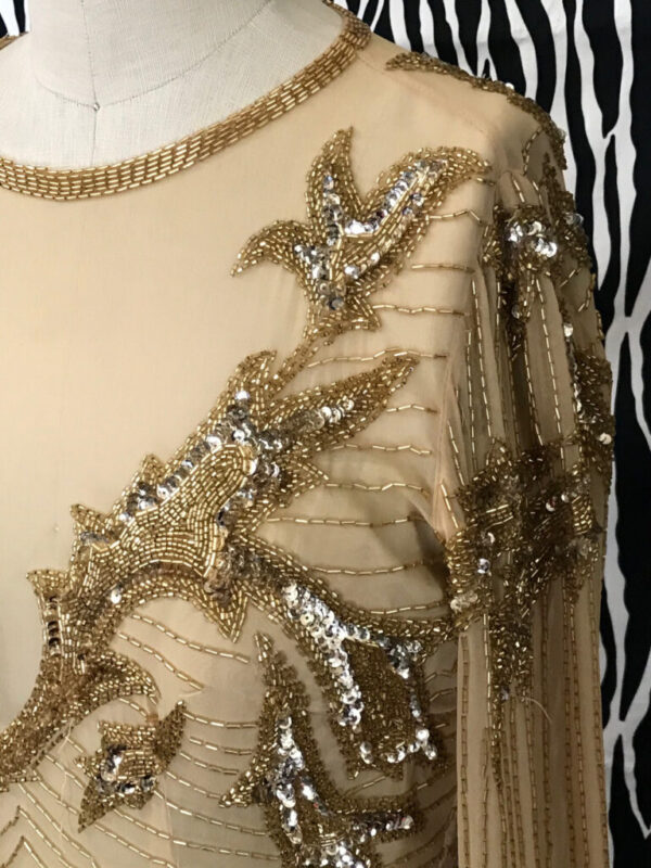 AJ Bari Vintage Evening Gown, Gold Beaded Silk Vintage Evening Gown