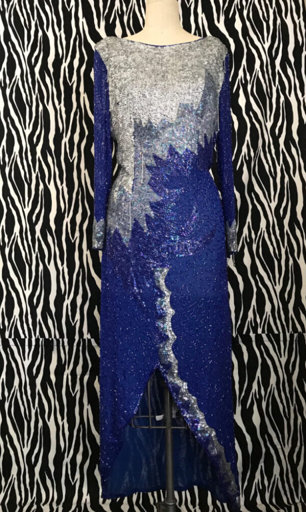 Jainsons Vintage Evening Gown, Blue Beaded Vintage Evening Gown