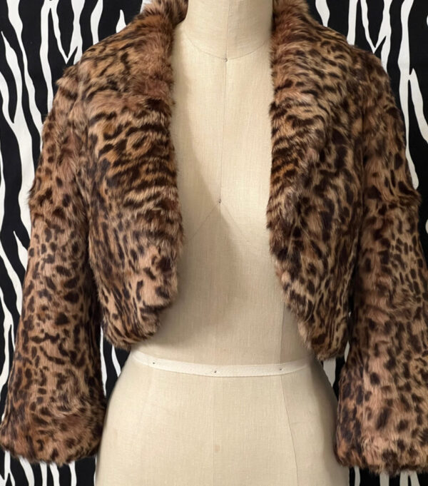 Marciano Leopard Print Fur Cropped Jacket
