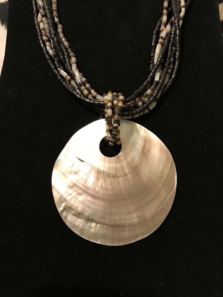 Charlene Reano Mosaic Inlaid Seashell Necklace on Pearls | Burton's –  Burton's Gems and Opals
