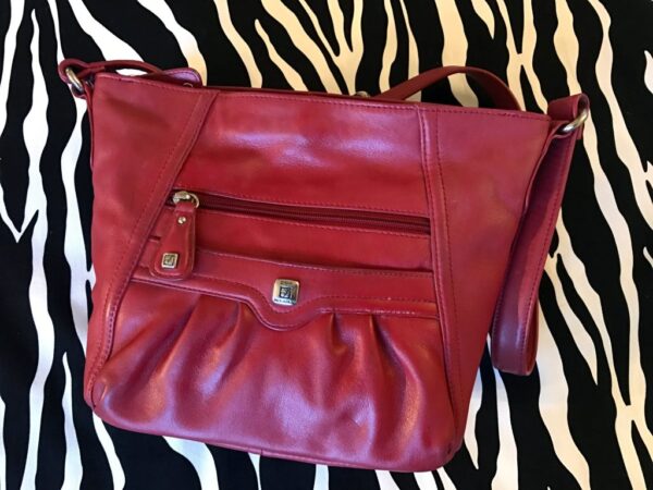 Red Leather Stone Mountain Crossbody Hobo Bag