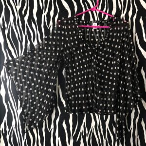 Stylish Polka Dot Blouse, Silk Polka Dot Shirt, Vintage Silk Shirt, Black And White Shirt