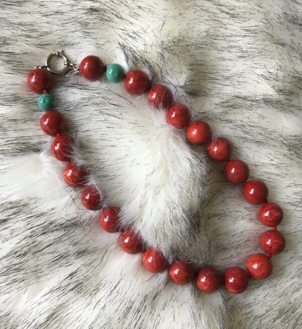 Suzanne Kalan Carnelian and Turquoise String Necklace with Sterling Silver findings.
