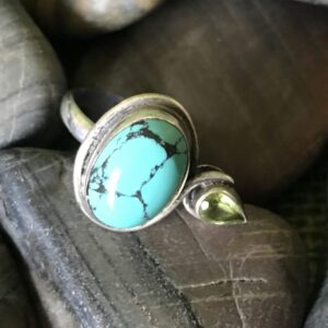 Turquoise And Peridot Sterling Silver Ring, Turquoise Sterling Silver Ring, Peridot Sterling Silver Ring, Sterling Silver Ring