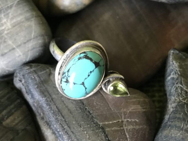Turquoise And Peridot Sterling Silver Ring, Turquoise Sterling Silver Ring, Peridot Sterling Silver Ring, Sterling Silver Ring