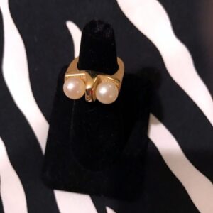 Two Pearl Ring, Matte Gold Ring, Geometric Ring, Flat Ring