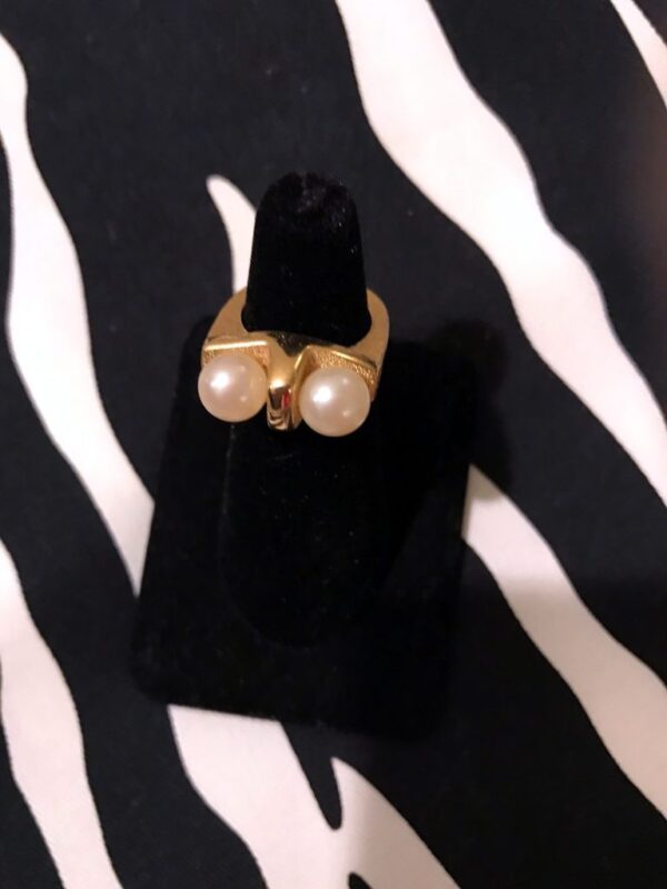 Two Pearl Ring, Matte Gold Ring, Geometric Ring, Flat Ring