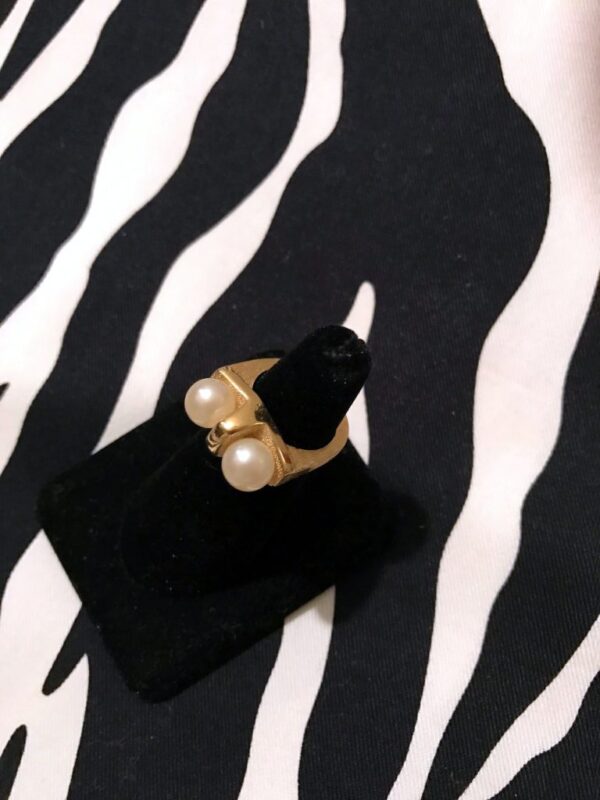 Two Pearl Ring, Matte Gold Ring, Geometric Ring, Flat Ring