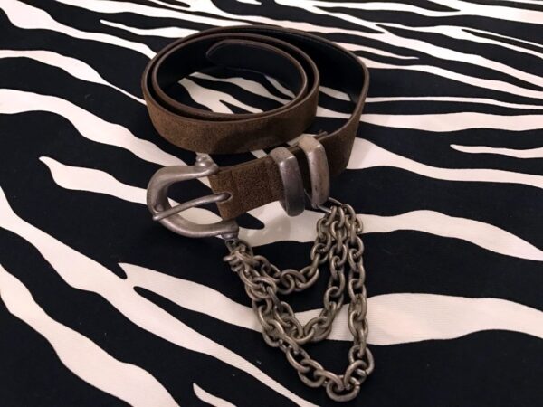 Weathered Punk Vintage Leather Belt With Chains, Vintage Leather Belt, Punk Leather Belt