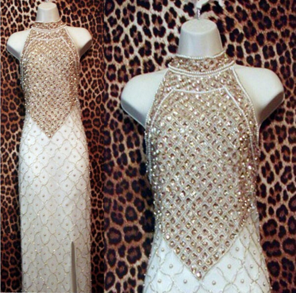 Vintage Evening Gown White and Gold