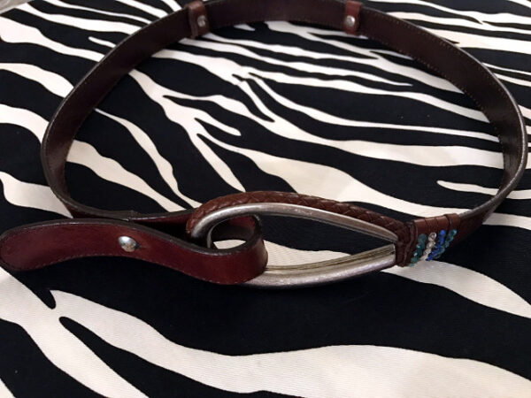 Vintage Leather Belt With Blue Crystals, Brown Leather Belt, Chico’s Leather Belt, Vintage Leather Belt, Chico’s Belt